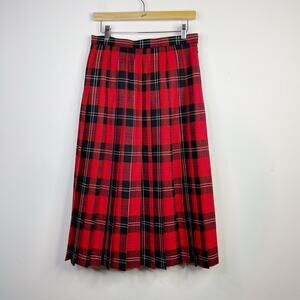 Vintage Byford Wool Red Tartan Plaid Pleated Long Midi Skirt Scotland womens 14